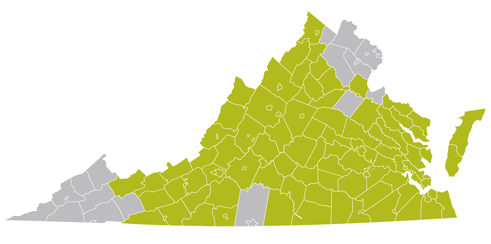 Virginia map showing LifeNet Health OPO coverage areas